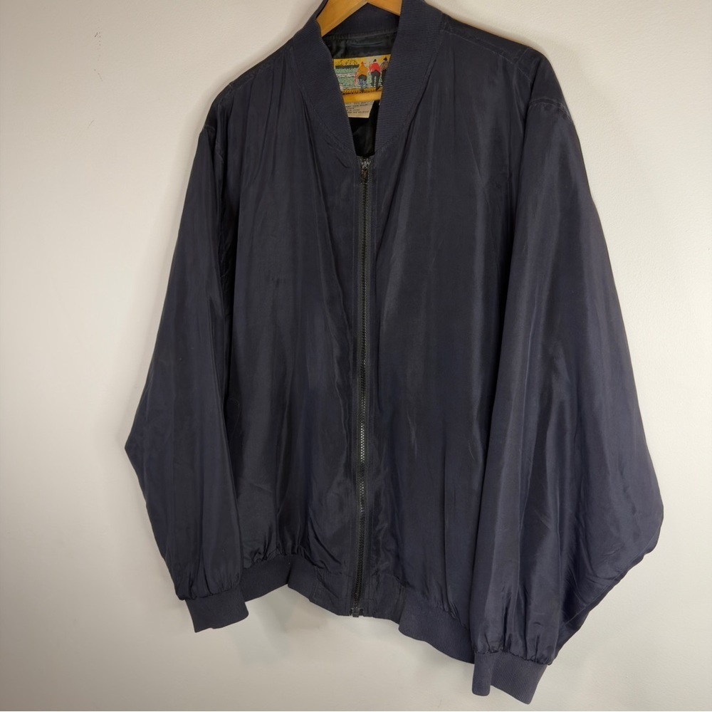 Atlantic Beach Vintage 100% Silk Bomber Jacket Navy Blue XL Men’s Unisex - Picture 3 of 9